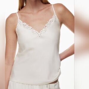 Lace-Trim V-Neck Satin Cami in White